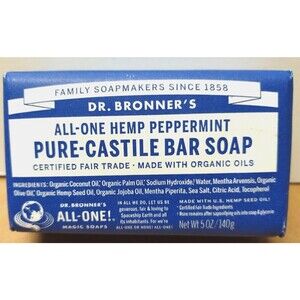 New DR.BRONNER'S ALL-ONE HEMP Peppermint Pure Castile BAR Soap Fair Trade 5oz